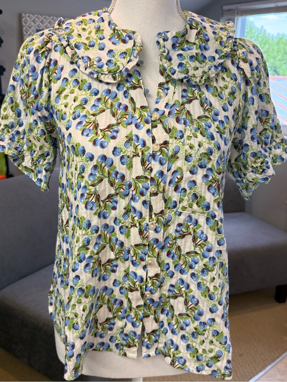 Pilcro Keira Blueberry 🫐 Print Blouse by Anthropologie Small